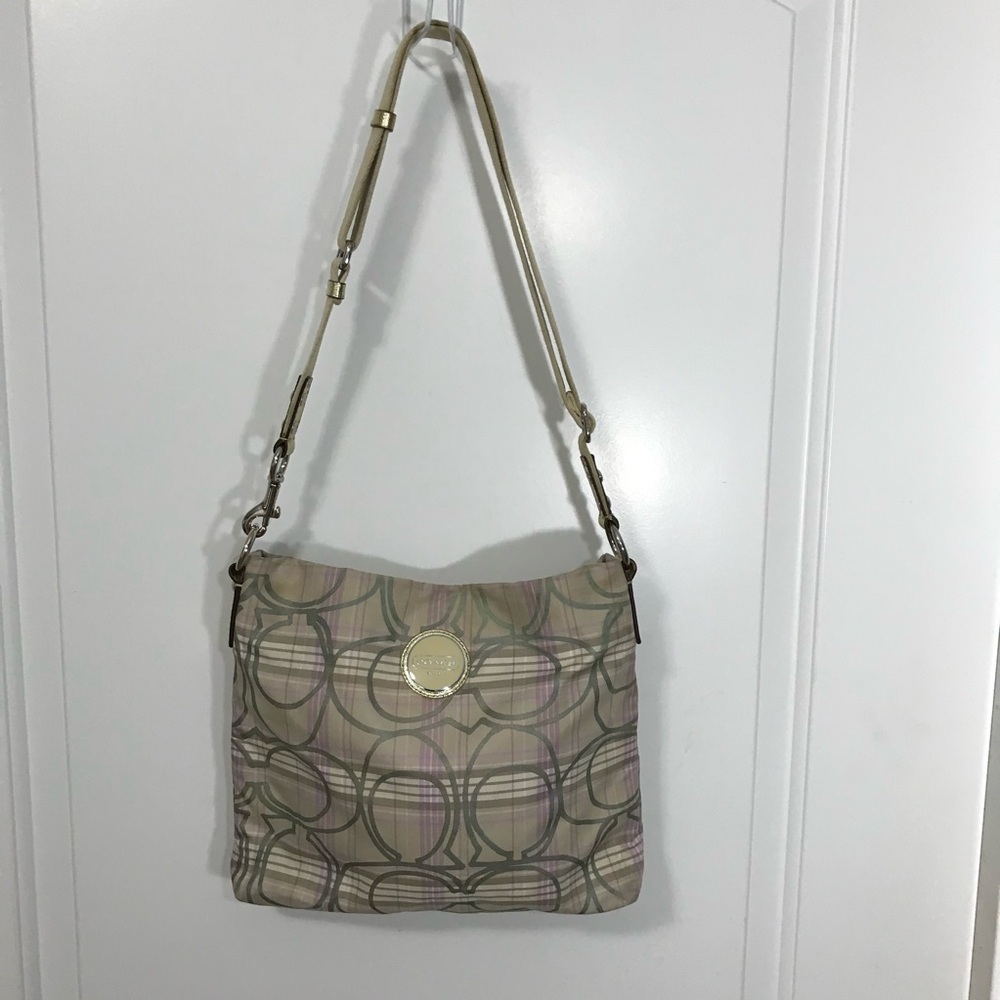 Coach Tartan Plaid Cream Lavender Khaki Signature Fabric Crossbody Bag